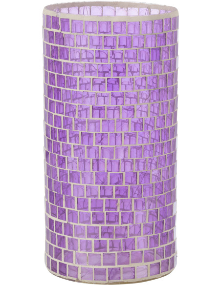 Vase Cylindrique Carrelio Hauteur 30 cm en Verre Mauve Motif mosaïque - 1