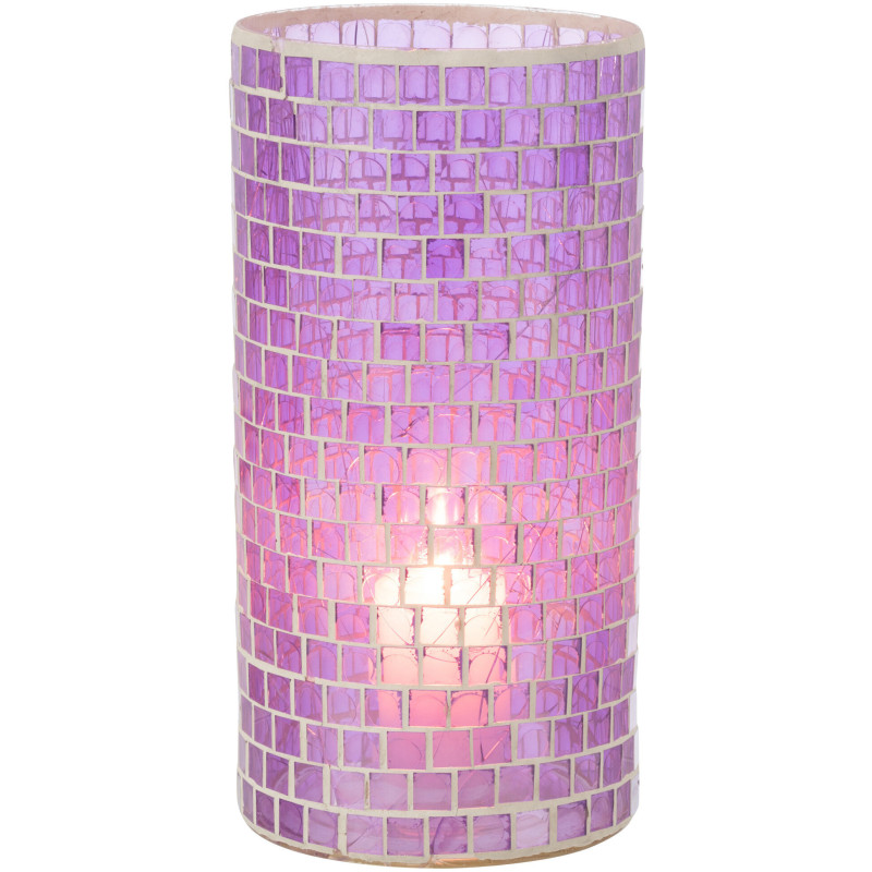 Vase Cylindrique Carrelio Hauteur 30 cm en Verre Mauve Motif mosaïque - 3