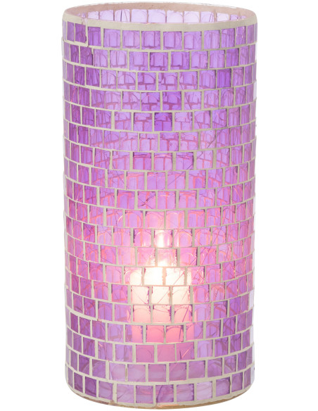 Vase Cylindrique Carrelio Hauteur 30 cm en Verre Mauve Motif mosaïque - 3