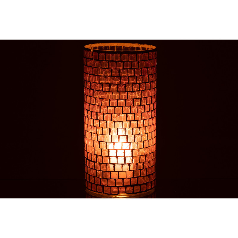 Vase Cylindrique Carrelio Hauteur 30 cm en Verre Mauve Motif mosaïque - 4