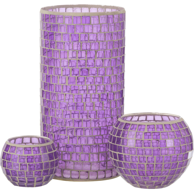 Vase Cylindrique Carrelio Hauteur 30 cm en Verre Mauve Motif mosaïque - 5