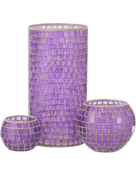 Vase Cylindrique Carrelio Hauteur 30 cm en Verre Mauve Motif mosaïque - 5