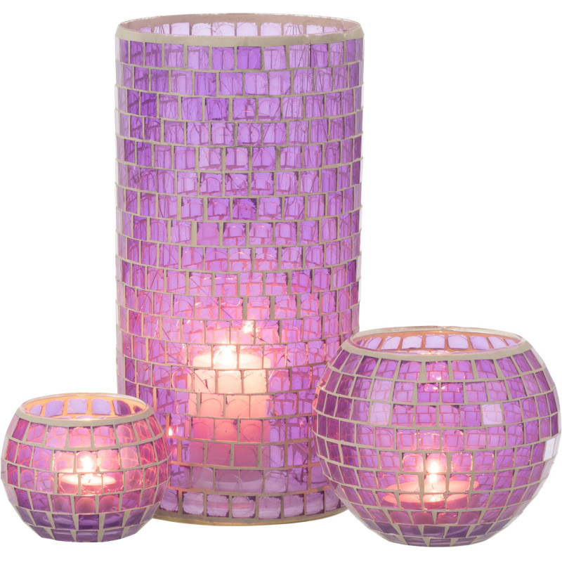 Vase Cylindrique Carrelio Hauteur 30 cm en Verre Mauve Motif mosaïque - 6