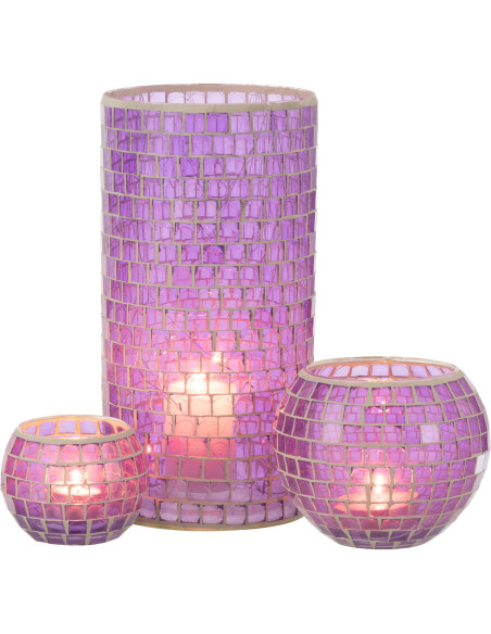Vase Cylindrique Carrelio Hauteur 30 cm en Verre Mauve Motif mosaïque - 6