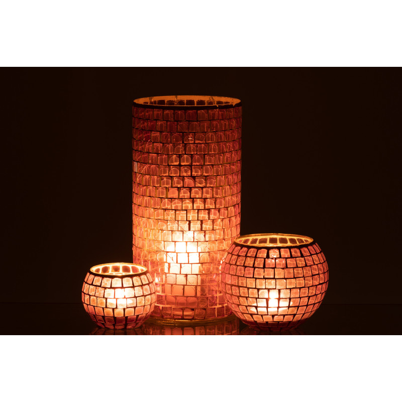Vase Cylindrique Carrelio Hauteur 30 cm en Verre Mauve Motif mosaïque - 7