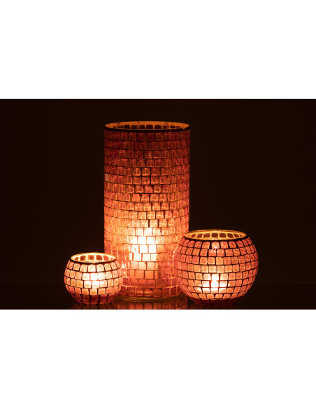 Vase Cylindrique Carrelio Hauteur 30 cm en Verre Mauve Motif mosaïque - 7