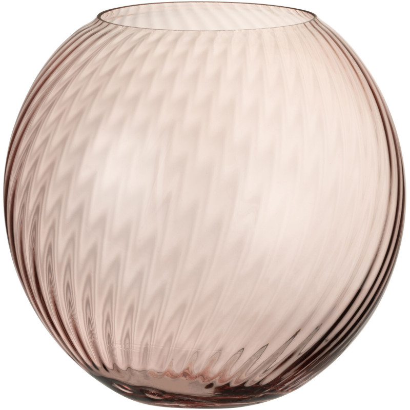 Vase Rond Ridges Hauteur 25 cm en Verre Rose - 1