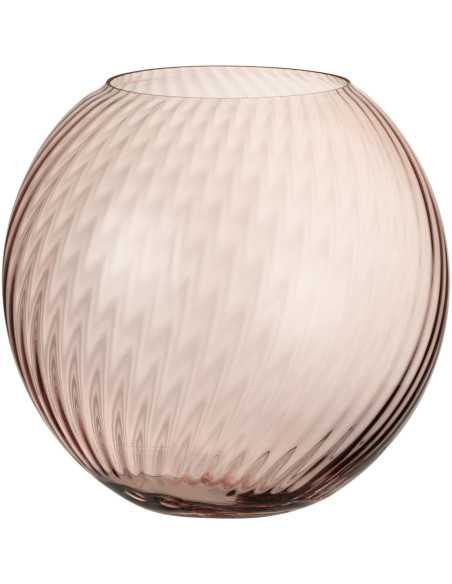 Vase Rond Ridges Hauteur 25 cm en Verre Rose - 1