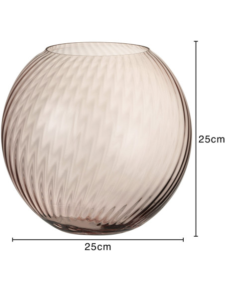Vase Rond Ridges Hauteur 25 cm en Verre Rose - 3