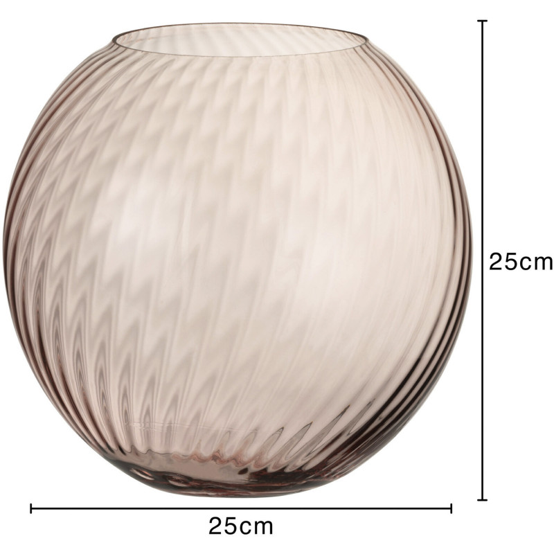 Vase Rond Ridges Hauteur 25 cm en Verre Rose - 4