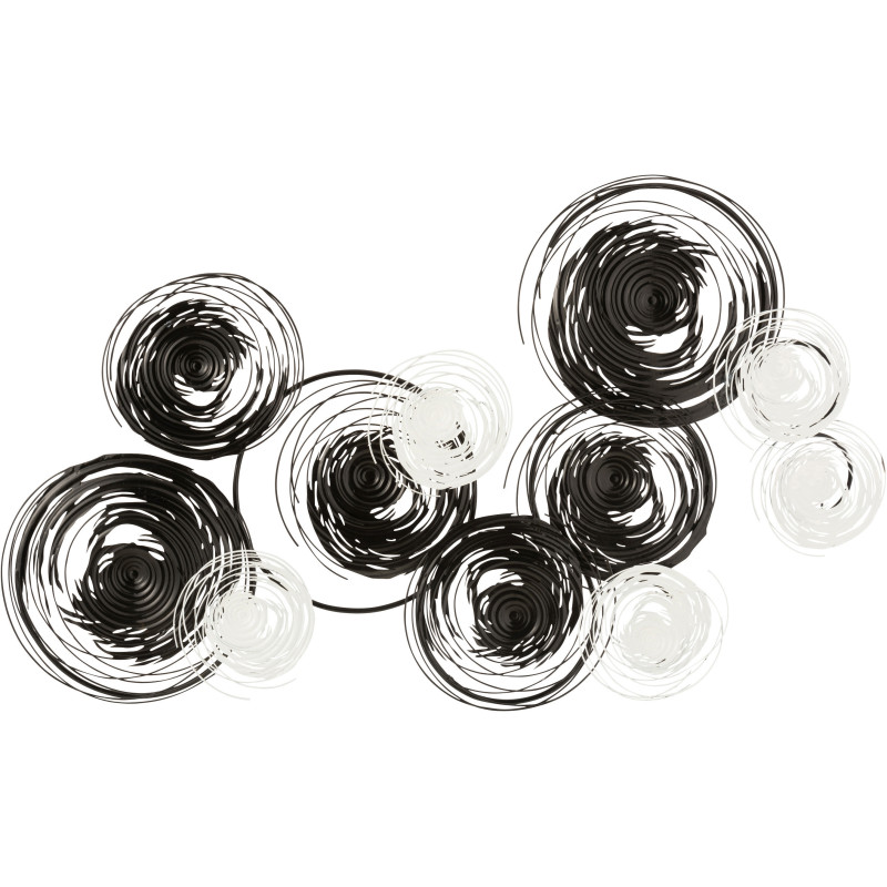 Déco Murale XL Cercles abstraits Vaguo en Métal Noir Blanc 140x90 - 1