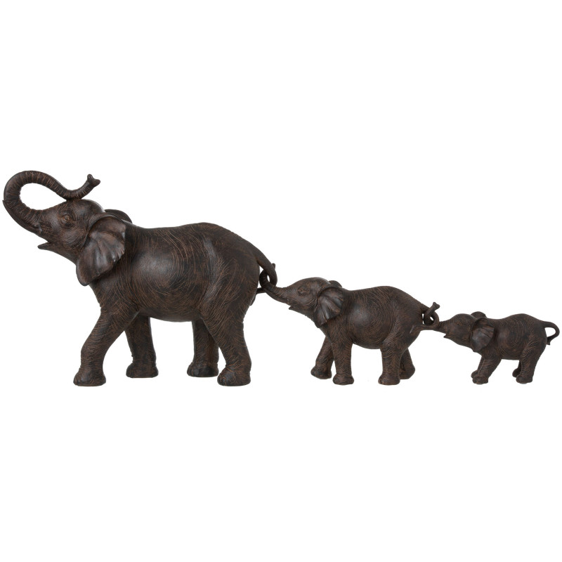Statue déco Trio d'éléphants en résine marron 79 cm - 1