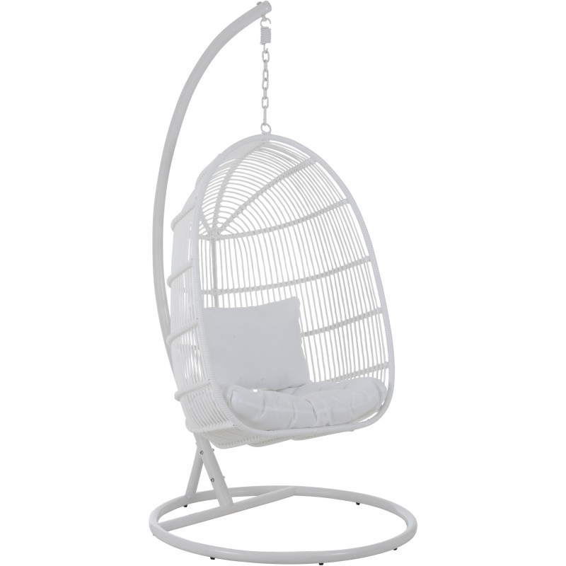 Fauteuil suspendu Ovale avec pied Paradiso en Osier Blanc Métal Blanc Coton Blanc - 1