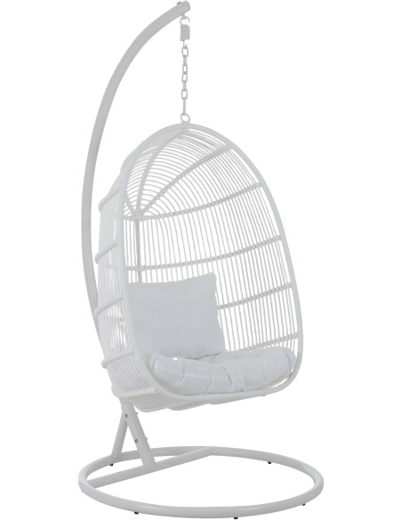 Fauteuil suspendu Ovale avec pied Paradiso en Osier Blanc Métal Blanc Coton Blanc - 1