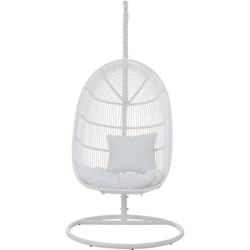 Fauteuil suspendu Ovale avec pied Paradiso en Osier Blanc Métal Blanc Coton Blanc - 2