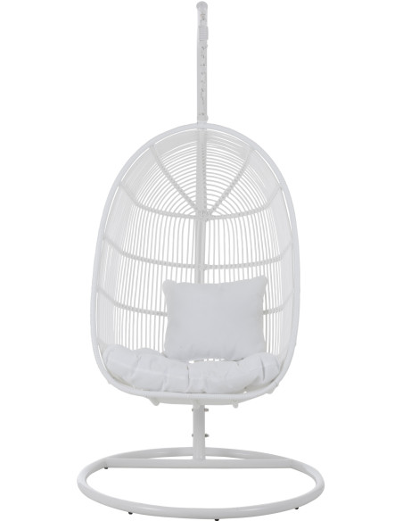 Fauteuil suspendu Ovale avec pied Paradiso en Osier Blanc Métal Blanc Coton Blanc - 2
