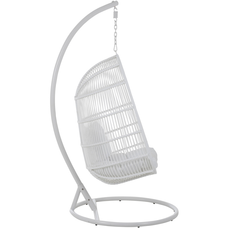 Fauteuil suspendu Ovale avec pied Paradiso en Osier Blanc Métal Blanc Coton Blanc - 3