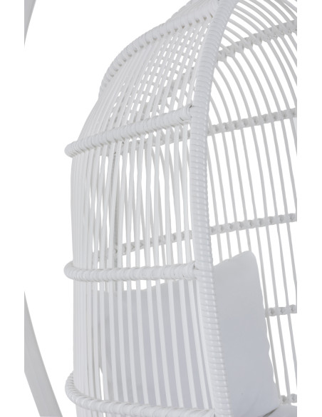 Fauteuil suspendu Ovale avec pied Paradiso en Osier Blanc Métal Blanc Coton Blanc - 7