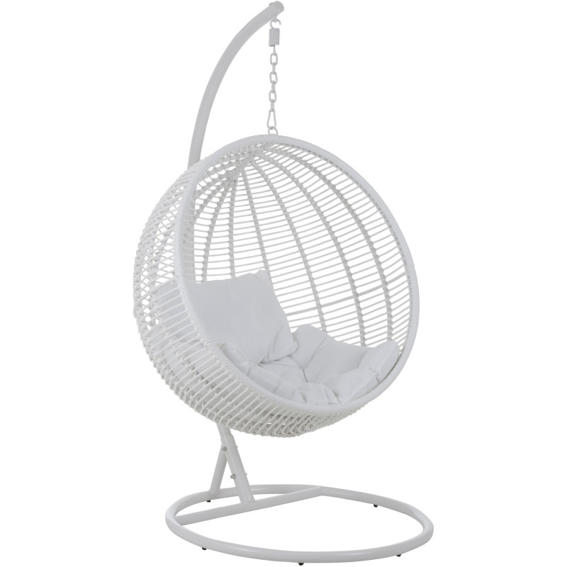 Fauteuil suspendu Rond avec pied Paradiso en Osier Blanc Métal Blanc Coton Blanc - 1