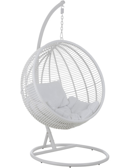Fauteuil suspendu Rond avec pied Paradiso en Osier Blanc Métal Blanc Coton Blanc - 1