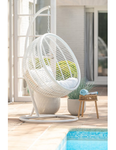 Fauteuil suspendu Rond avec pied Paradiso en Osier Blanc Métal Blanc Coton Blanc - 2