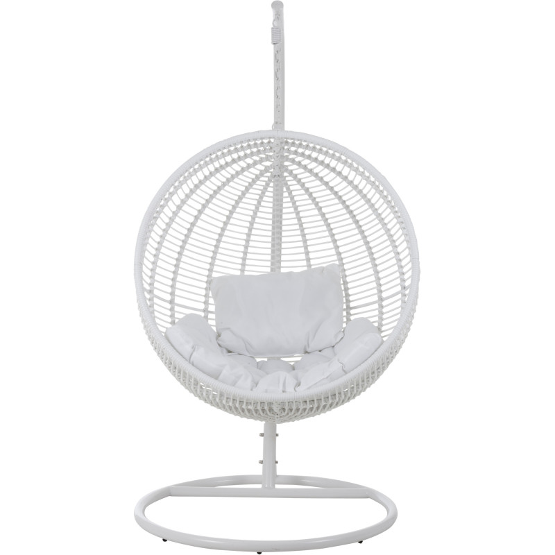 Fauteuil suspendu Rond avec pied Paradiso en Osier Blanc Métal Blanc Coton Blanc - 3
