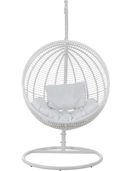 Fauteuil suspendu Rond avec pied Paradiso en Osier Blanc Métal Blanc Coton Blanc - 3