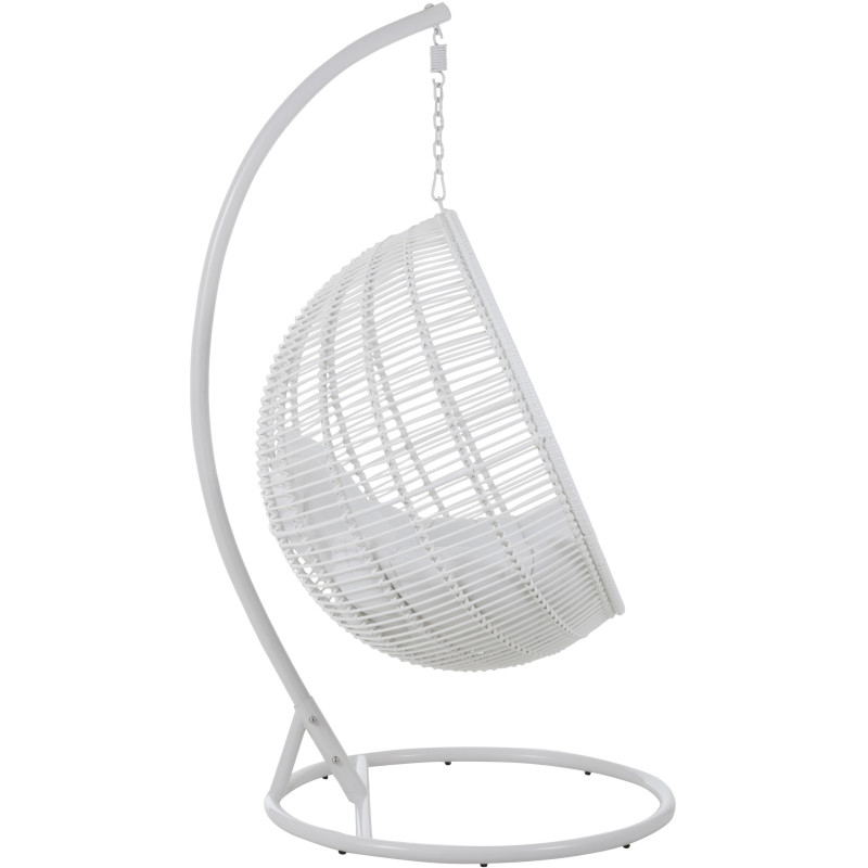 Fauteuil suspendu Rond avec pied Paradiso en Osier Blanc Métal Blanc Coton Blanc - 4