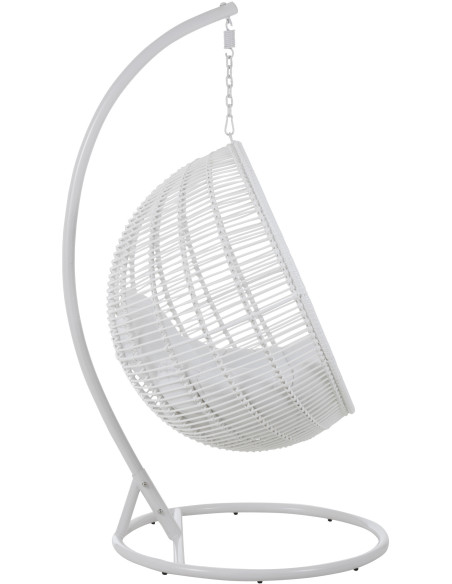 Fauteuil suspendu Rond avec pied Paradiso en Osier Blanc Métal Blanc Coton Blanc - 4