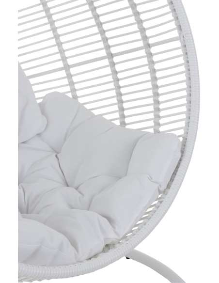 Fauteuil suspendu Rond avec pied Paradiso en Osier Blanc Métal Blanc Coton Blanc - 7