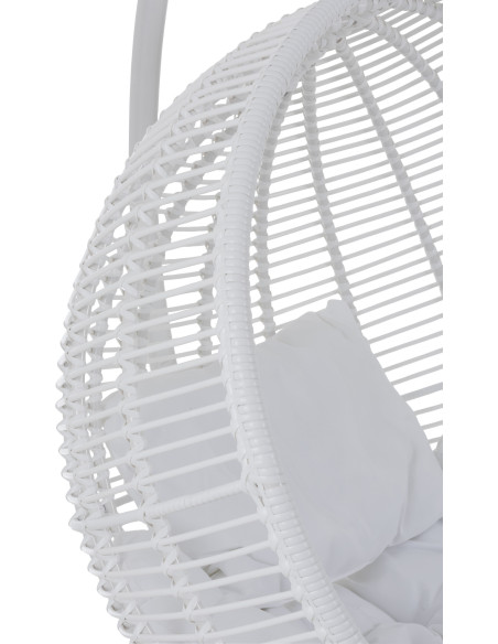Fauteuil suspendu Rond avec pied Paradiso en Osier Blanc Métal Blanc Coton Blanc - 8