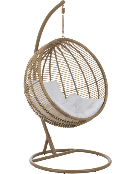 Fauteuil suspendu Rond avec pied Paradiso en Osier Beige Métal Beige Coton Blanc - 1