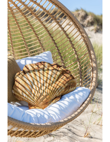 Fauteuil suspendu Rond avec pied Paradiso en Osier Beige Métal Beige Coton Blanc - 2