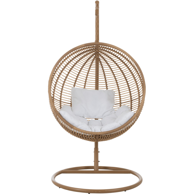 Fauteuil suspendu Rond avec pied Paradiso en Osier Beige Métal Beige Coton Blanc - 3