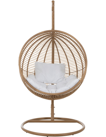 Fauteuil suspendu Rond avec pied Paradiso en Osier Beige Métal Beige Coton Blanc - 3