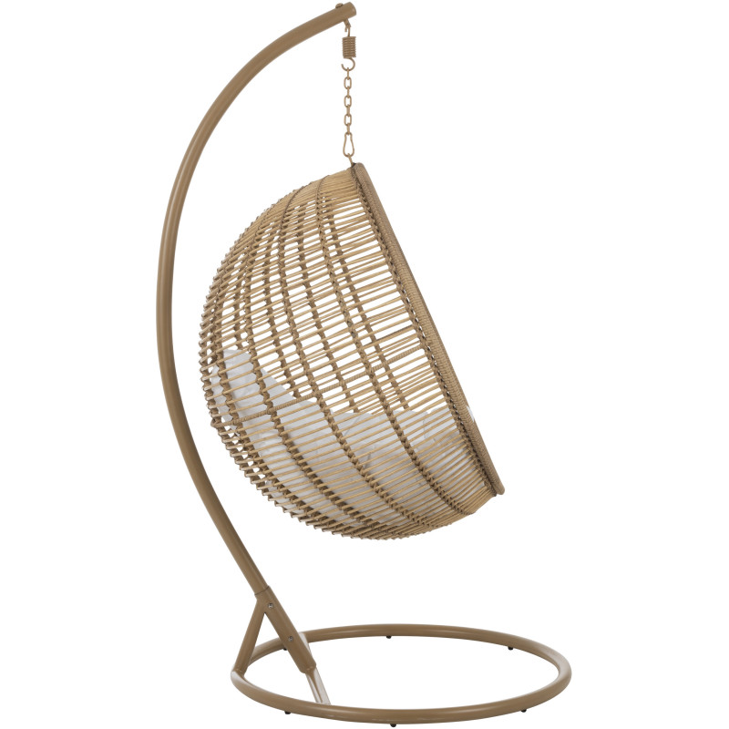 Fauteuil suspendu Rond avec pied Paradiso en Osier Beige Métal Beige Coton Blanc - 4