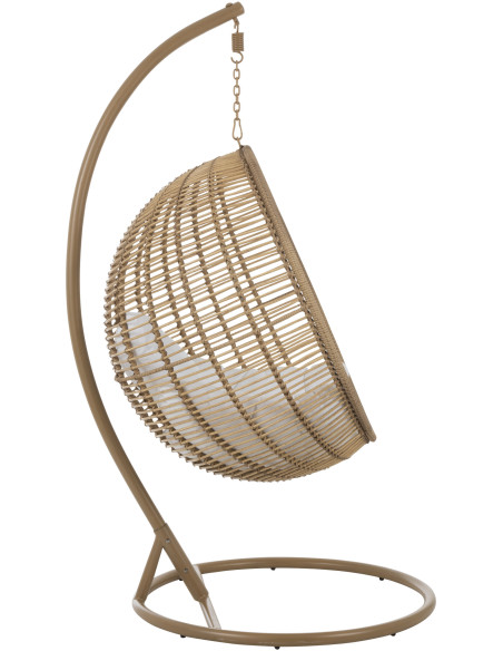 Fauteuil suspendu Rond avec pied Paradiso en Osier Beige Métal Beige Coton Blanc - 4