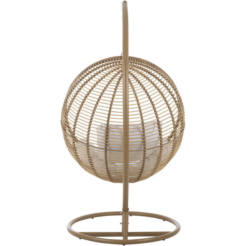 Fauteuil suspendu Rond avec pied Paradiso en Osier Beige Métal Beige Coton Blanc - 5