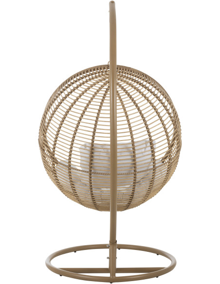 Fauteuil suspendu Rond avec pied Paradiso en Osier Beige Métal Beige Coton Blanc - 5