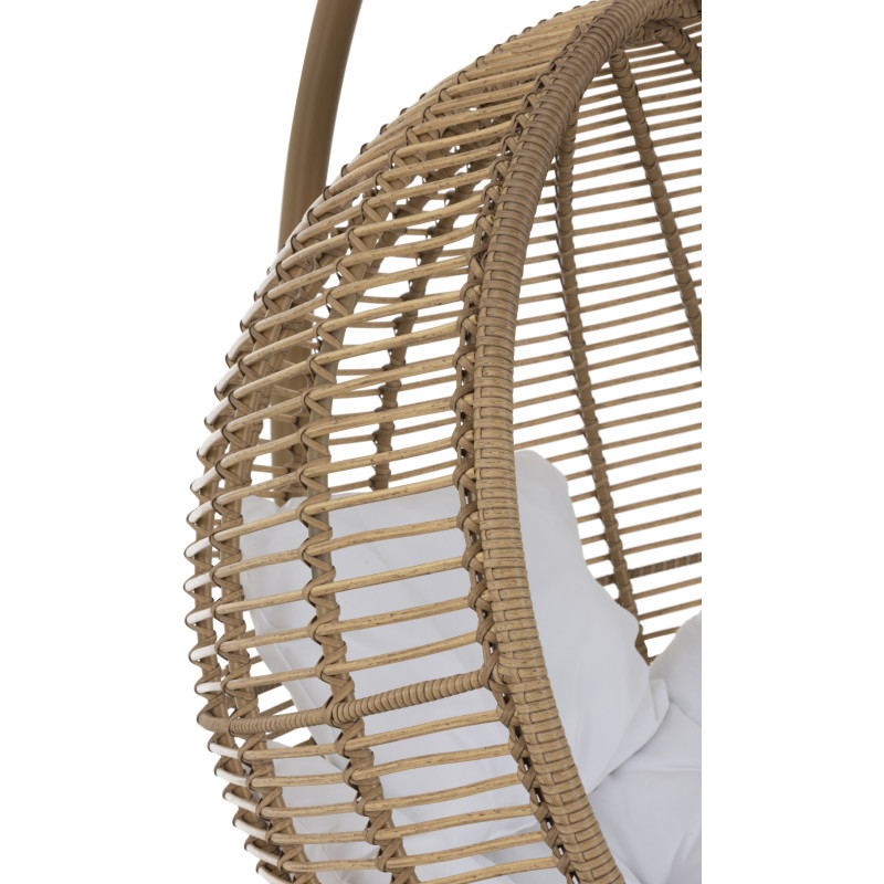 Fauteuil suspendu Rond avec pied Paradiso en Osier Beige Métal Beige Coton Blanc - 7