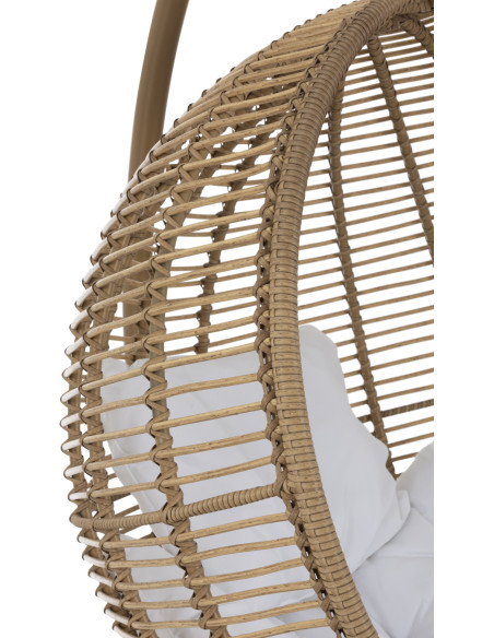 Fauteuil suspendu Rond avec pied Paradiso en Osier Beige Métal Beige Coton Blanc - 7