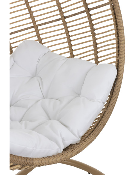 Fauteuil suspendu Rond avec pied Paradiso en Osier Beige Métal Beige Coton Blanc - 8