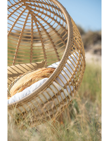 Fauteuil suspendu Rond avec pied Paradiso en Osier Beige Métal Beige Coton Blanc - 9
