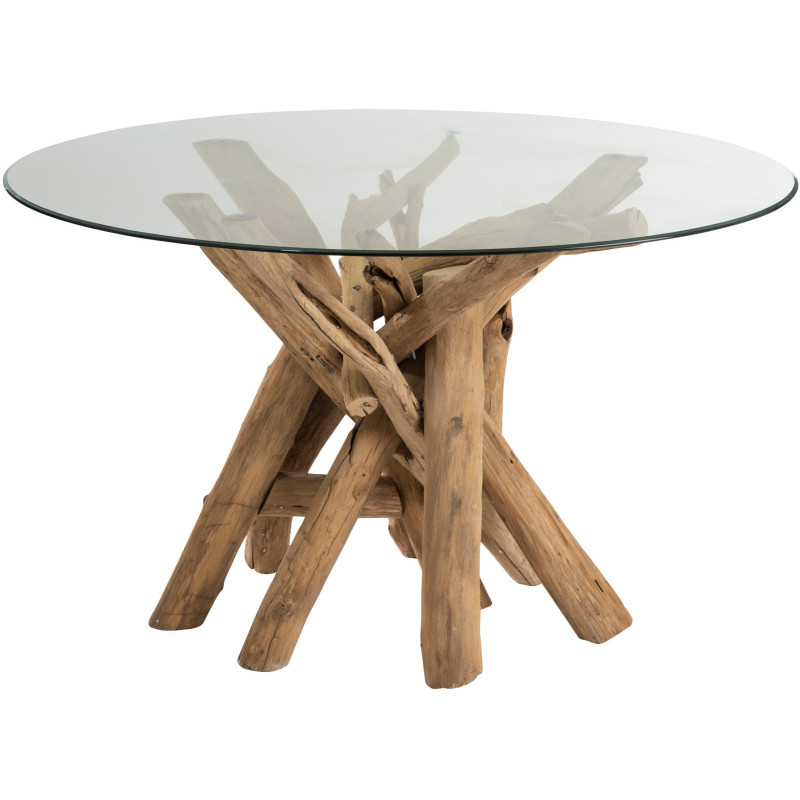 Table à manger Ronde 6 personnes Raw en Bois d'eucalyptus Naturel Verre Transparent - 1