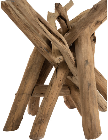 Table à manger Ronde 6 personnes Raw en Bois d'eucalyptus Naturel Verre Transparent - 2