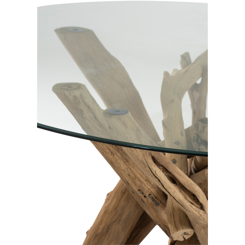 Table à manger Ronde 6 personnes Raw en Bois d'eucalyptus Naturel Verre Transparent - 3