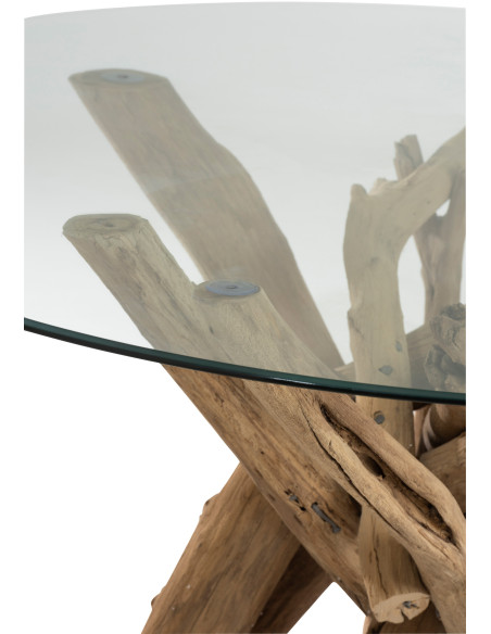 Table à manger Ronde 6 personnes Raw en Bois d'eucalyptus Naturel Verre Transparent - 3