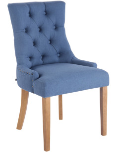 Chaise style vintage Dossier capitonné en Tissu Bleu Bois Naturel Huguette - 1