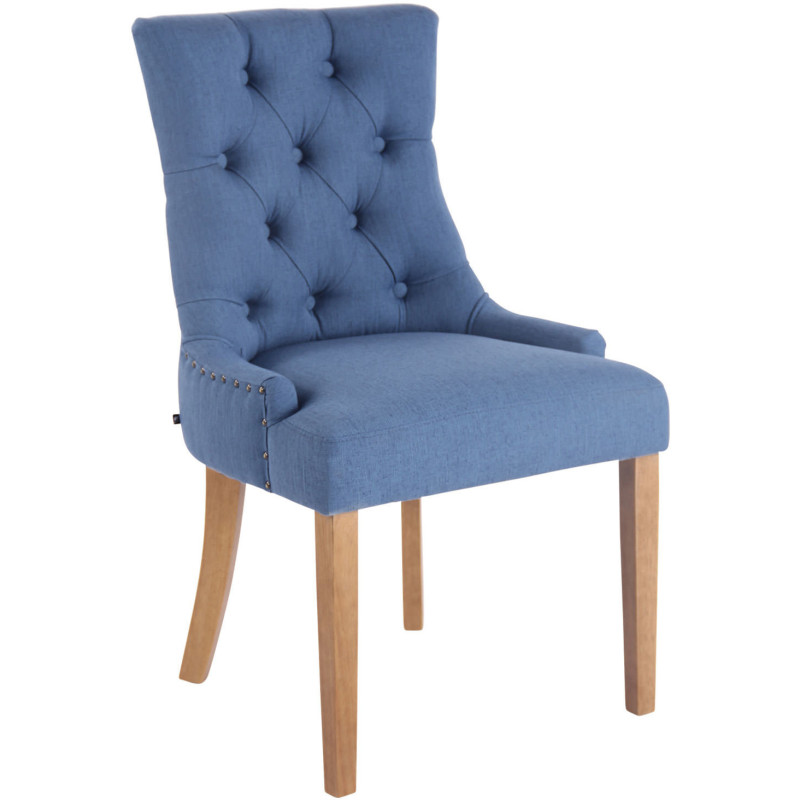 Chaise style vintage Dossier capitonné en Tissu Bleu Bois Naturel Huguette - 1