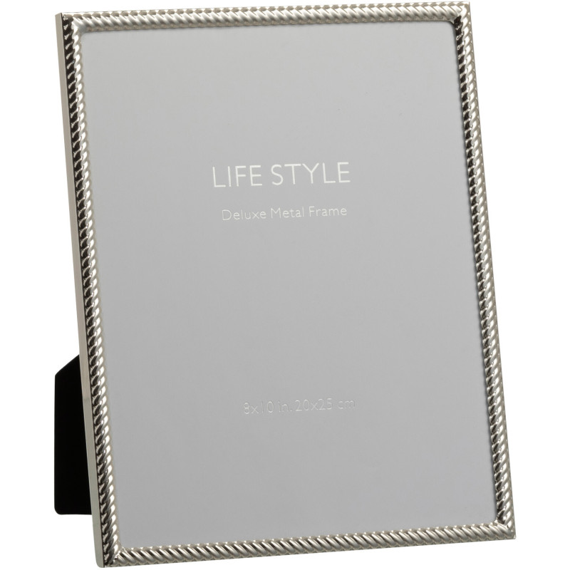 Cadre photo Arrondi Matino en Métal Argenté Motif lignes obliques pour photo 20x25 - 1